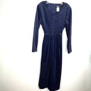 Helene Blake Navy Blue Corduroy Dress Size Large Midi Cottagecore Vtg 80s